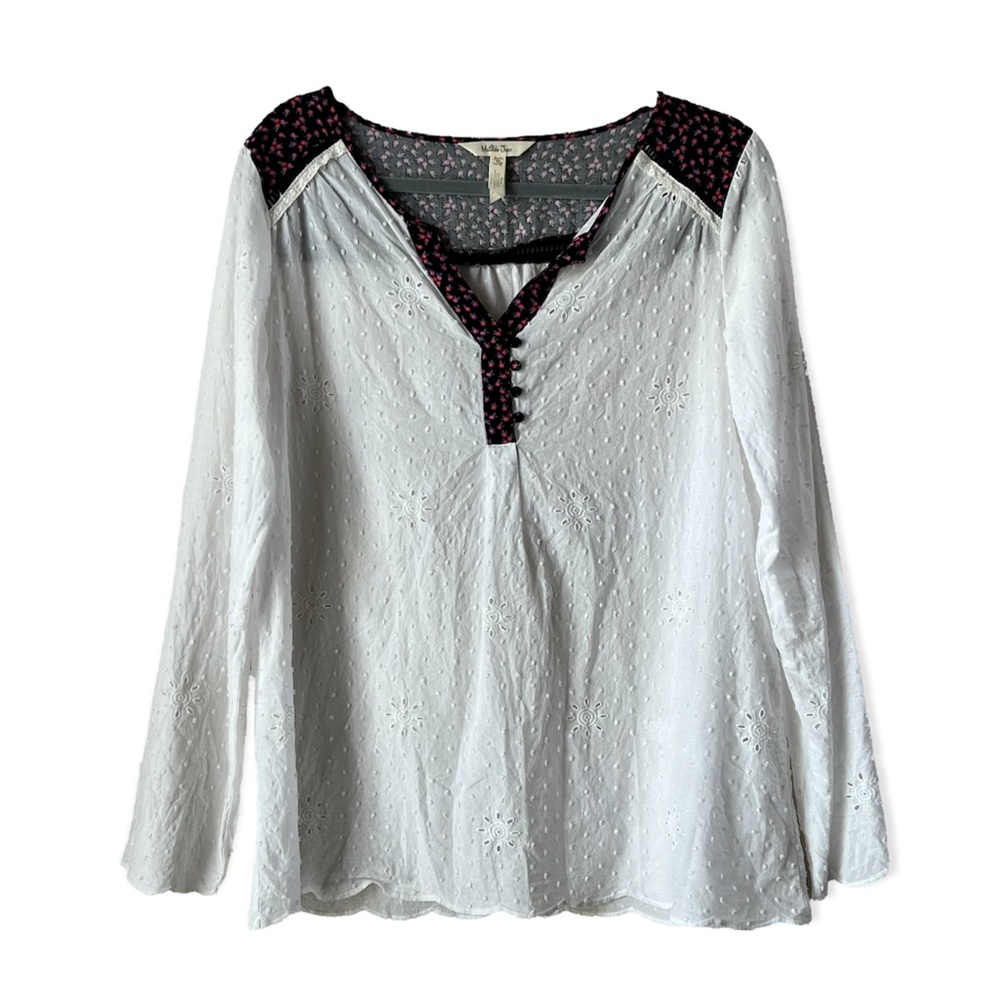 Matilda Jane Cottagecore Eyelet Floral Women's Size M Blouse Tunic Long Sleeve
